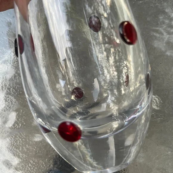 Murano Art Glass Wide Opening Flower Vase - Red Dots. Italian Glass - Picture 4 of 11